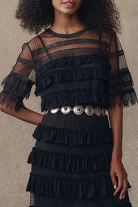 The Winter Mesh Flounce Top in Black