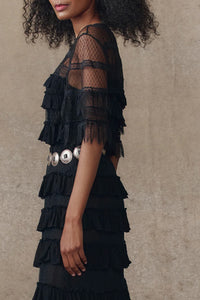 The Winter Mesh Flounce Top in Black