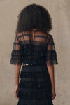 The Winter Mesh Flounce Top in Black