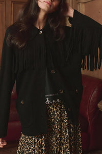 The Western Fringe Sweater Jacket in Black