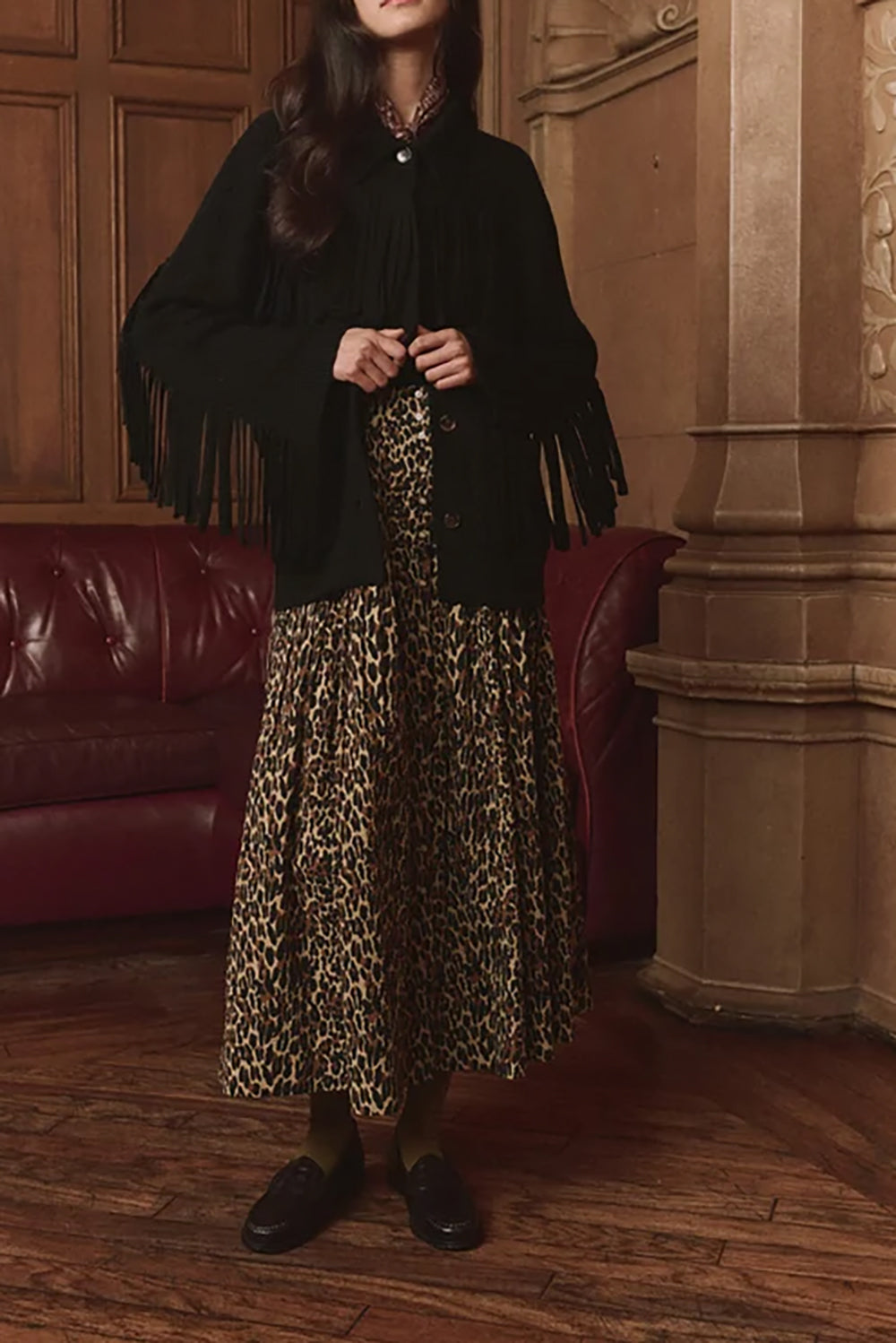 The Western Fringe Sweater Jacket in Black