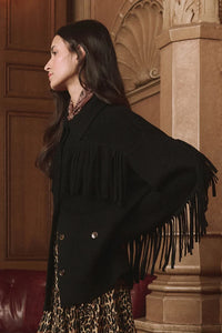 The Western Fringe Sweater Jacket in Black