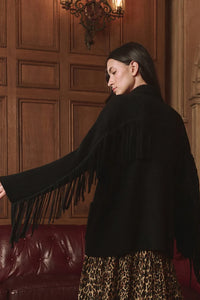 The Western Fringe Sweater Jacket in Black