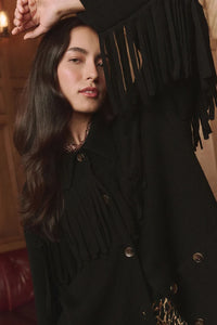 The Western Fringe Sweater Jacket in Black