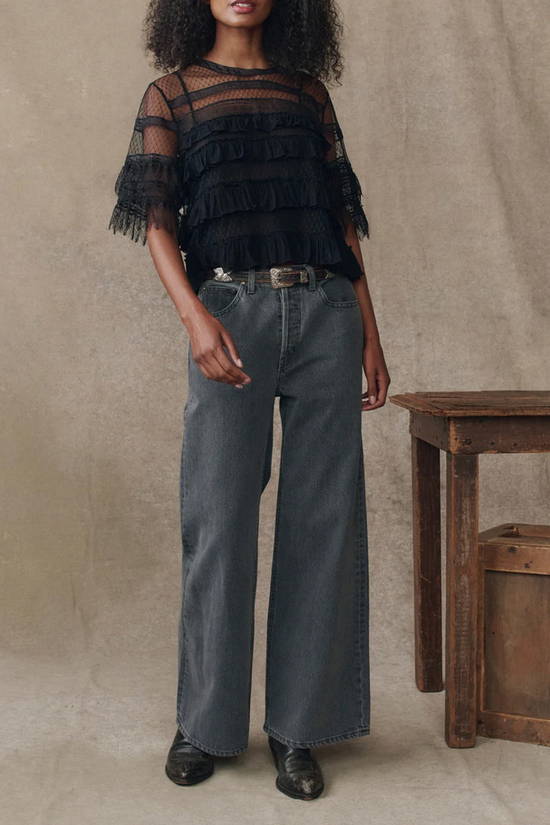 The Winter Mesh Flounce Top in Black