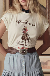 The Tooled Waist Belt in Brown with Silver