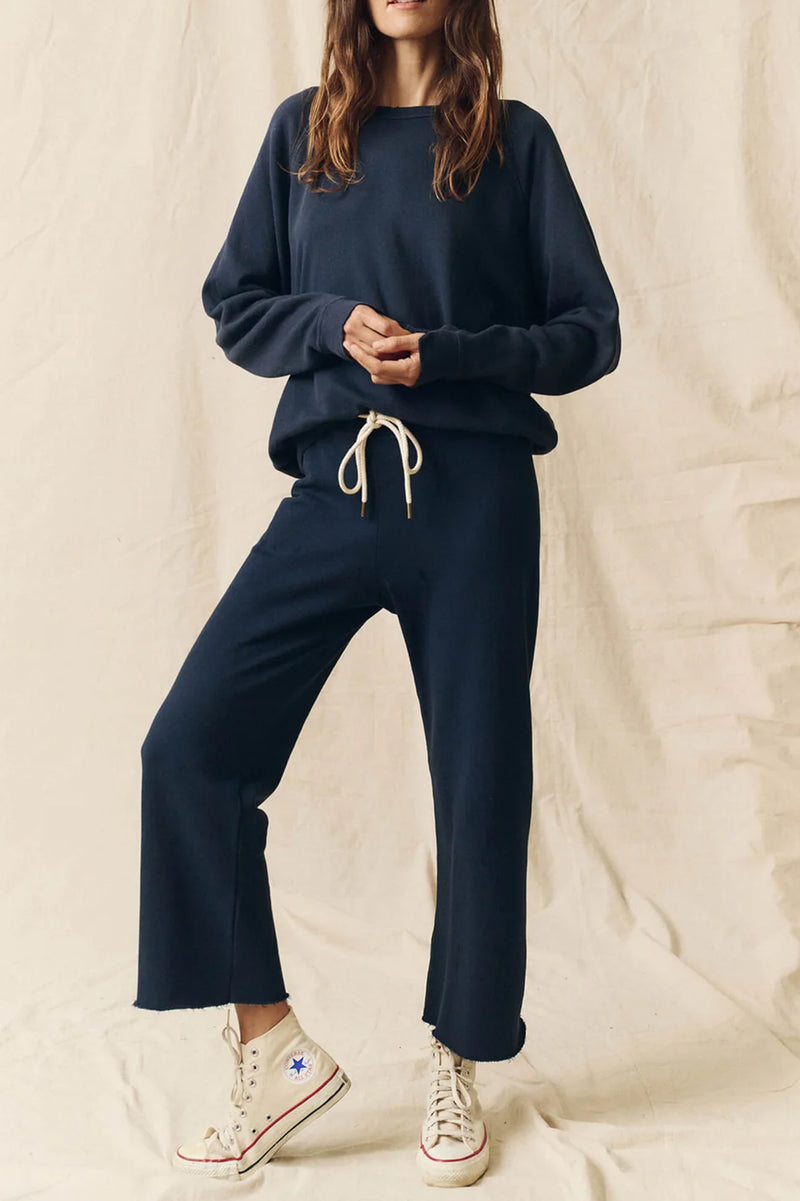 Wide Leg Cropped Sweatpant in True Navy