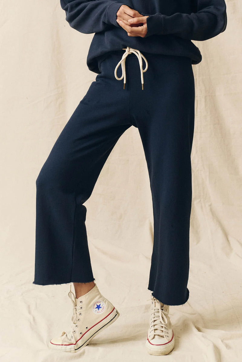 Wide Leg Cropped Sweatpant in True Navy