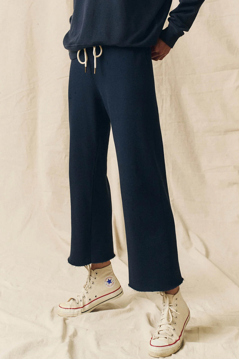 Wide Leg Cropped Sweatpant in True Navy