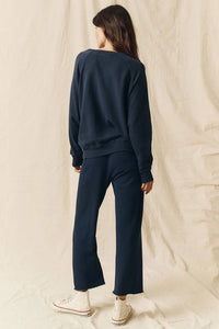 Wide Leg Cropped Sweatpant in True Navy