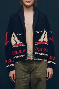 The Sailboat Lodge Cardigan in Dark Navy