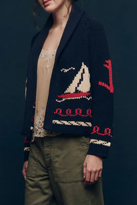 The Sailboat Lodge Cardigan in Dark Navy