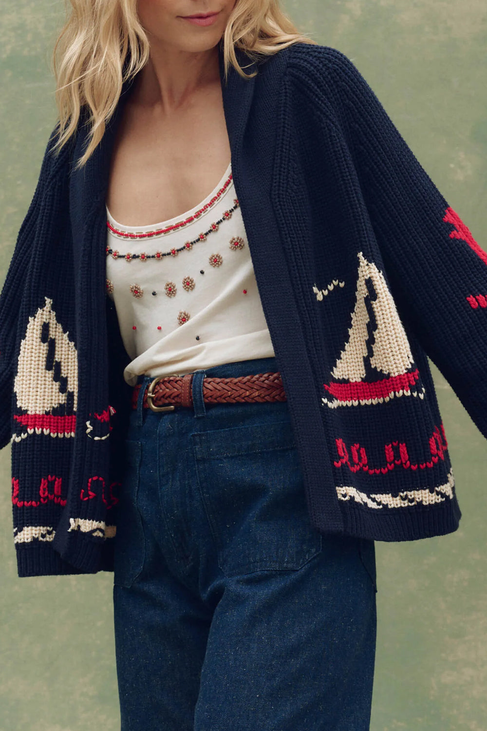 The Sailboat Lodge Cardigan in Dark Navy