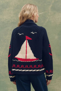 The Sailboat Lodge Cardigan in Dark Navy