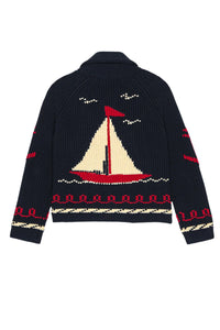 The Sailboat Lodge Cardigan in Dark Navy