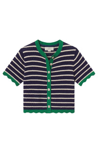 Aurora Cardigan in Navy with Antique White Stripe