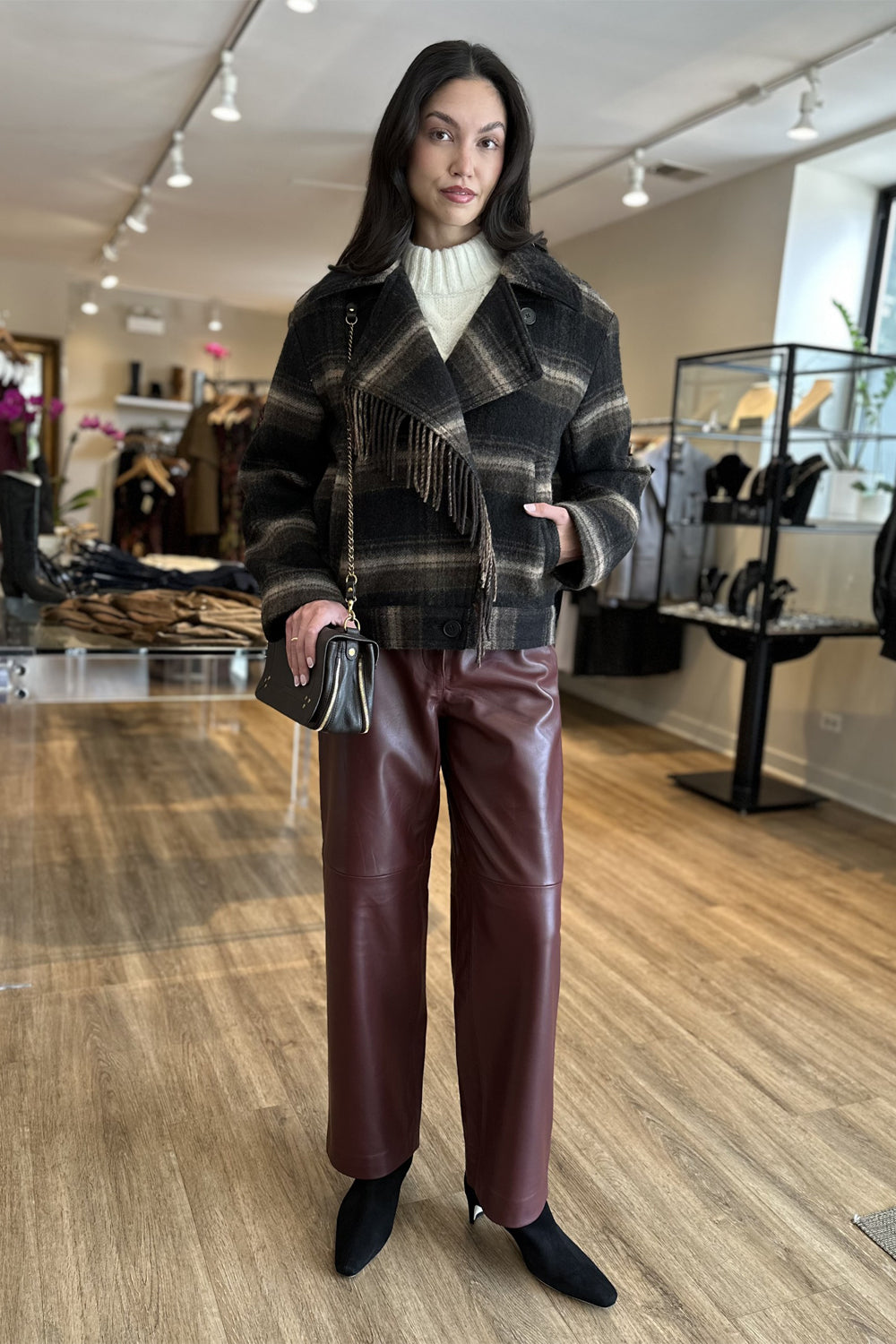 Galeane Wool Coat in Black Khaki