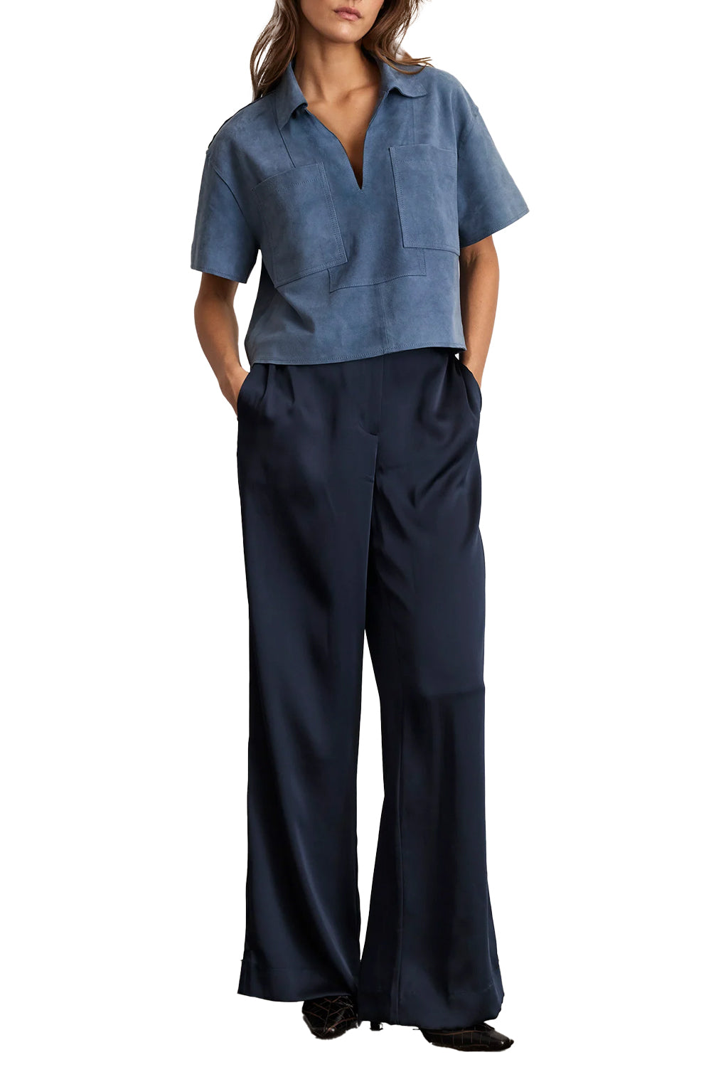 Jade Suede Top in Steel Blue