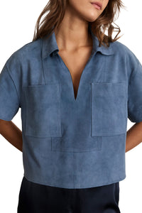 Jade Suede Top in Steel Blue