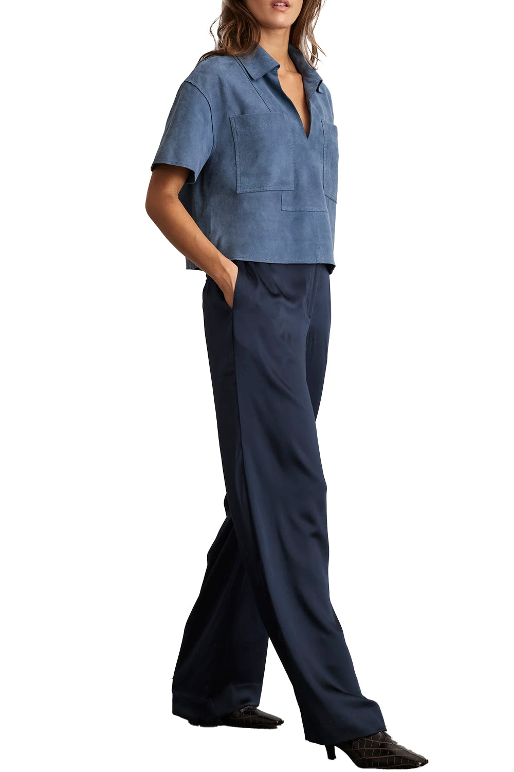 Jade Suede Top in Steel Blue