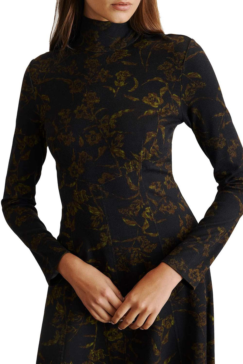 Thea Dress in Black Forest Green Multi