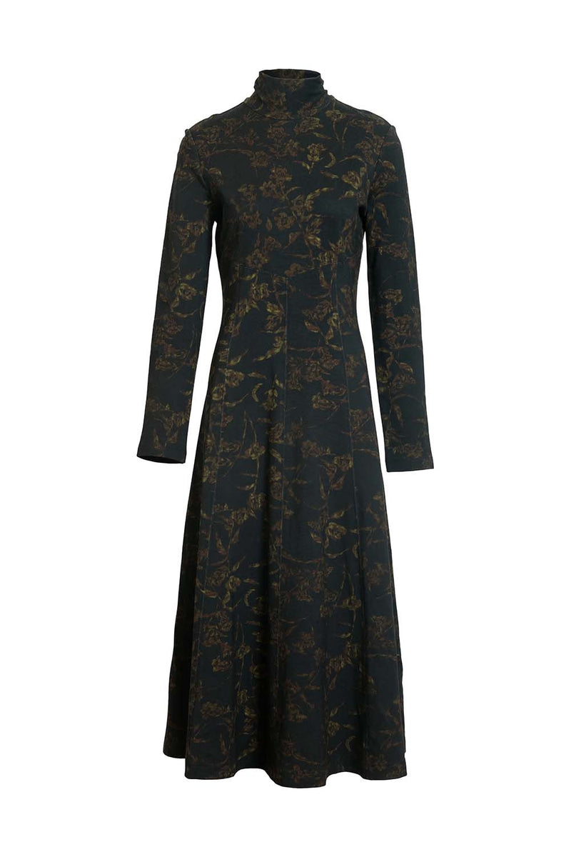 Thea Dress in Black Forest Green Multi
