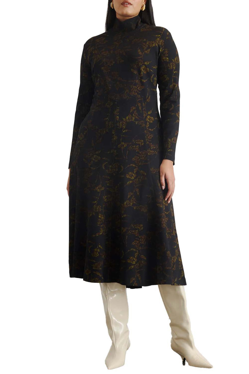 Thea Dress in Black Forest Green Multi
