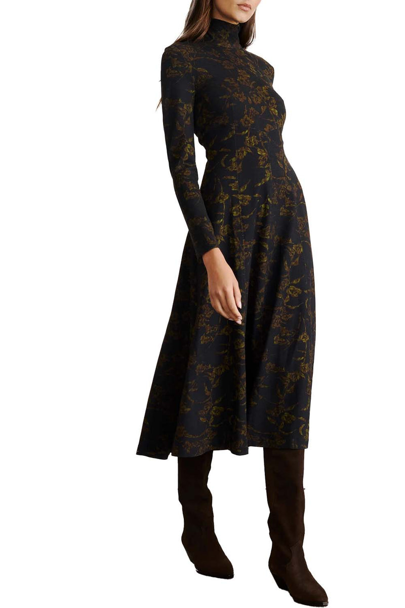 Thea Dress in Black Forest Green Multi