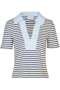 Melanie Top in Cream Maritime Blue Thin Stripe