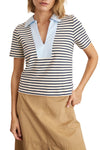 Melanie Top in Cream Maritime Blue Thin Stripe