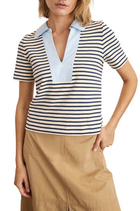 Melanie Top in Cream Maritime Blue Thin Stripe