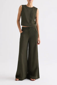 High Neck Hidden Placket Vest in Coated Viscose Linen Rosin