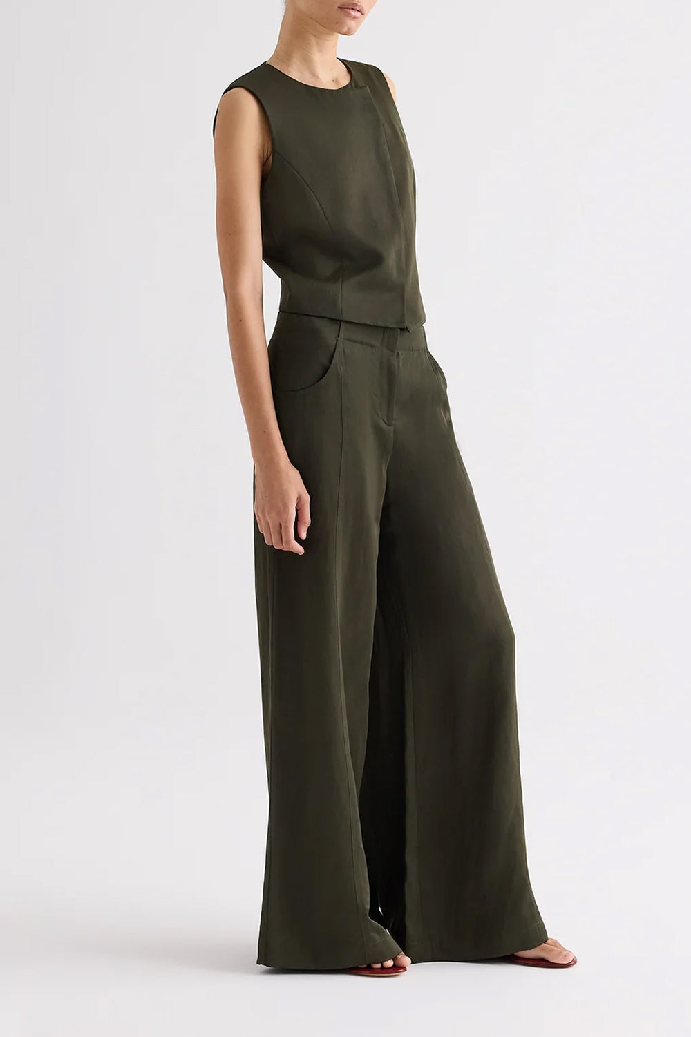 Demie Pant in Coated Viscose Linen Rosin