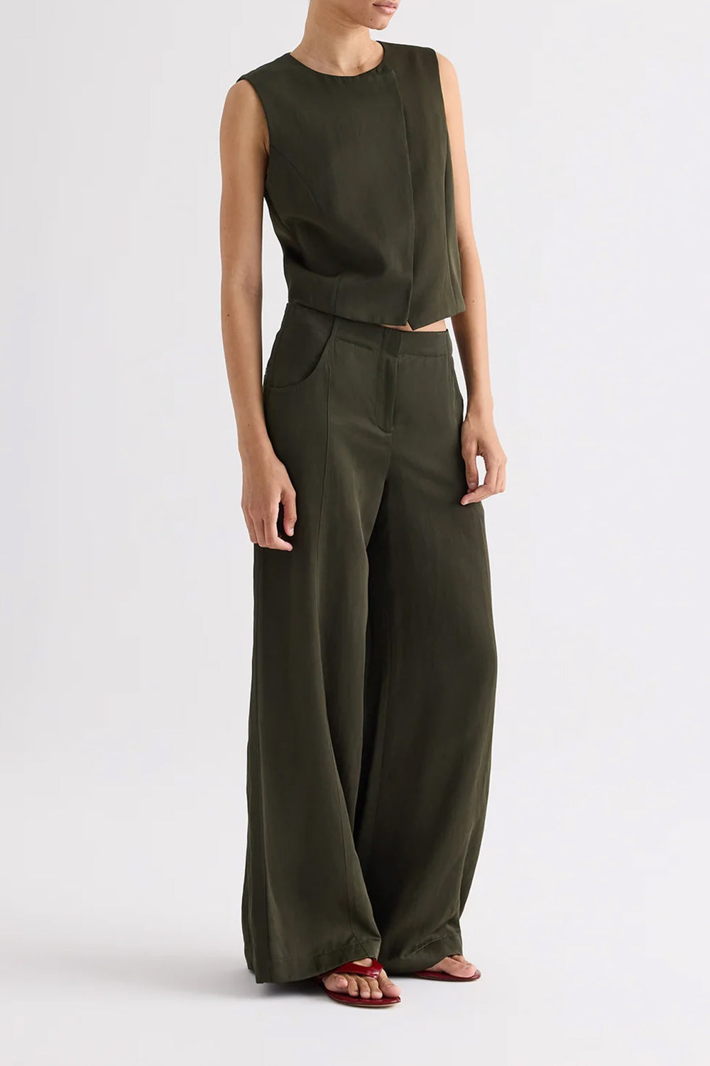 Demie Pant in Coated Viscose Linen Rosin