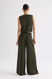 High Neck Hidden Placket Vest in Coated Viscose Linen Rosin