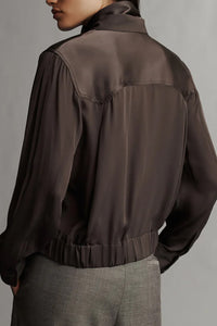 Hep Silk Collared Top in Chocolate Torte