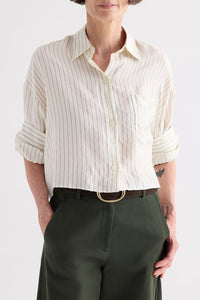 Next Ex Shirt in Pencil Stripe Viscose Ivory Blue