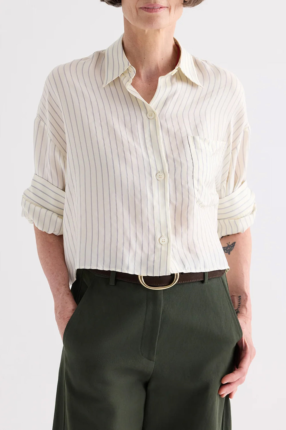 Next Ex Shirt in Pencil Stripe Viscose Ivory Blue