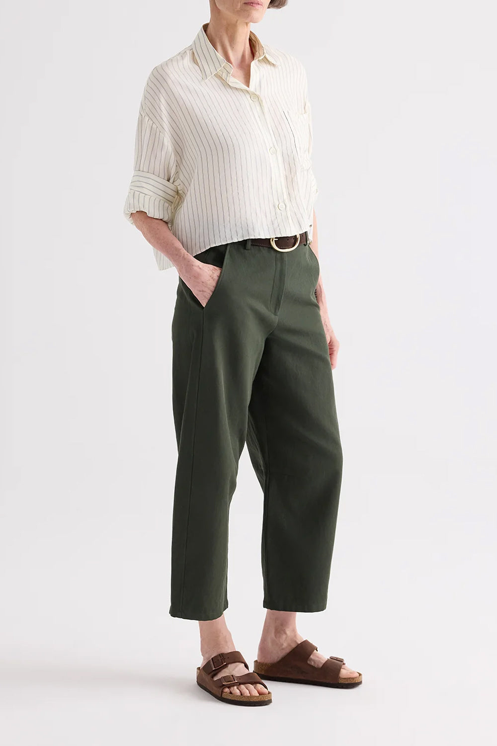 Next Ex Shirt in Pencil Stripe Viscose Ivory Blue