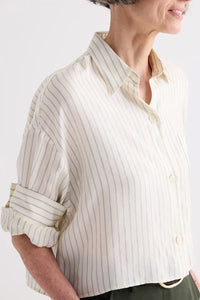 Next Ex Shirt in Pencil Stripe Viscose Ivory Blue