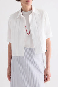 Short Lived Shirt with Pleated Placket in Super Compact Poplin White