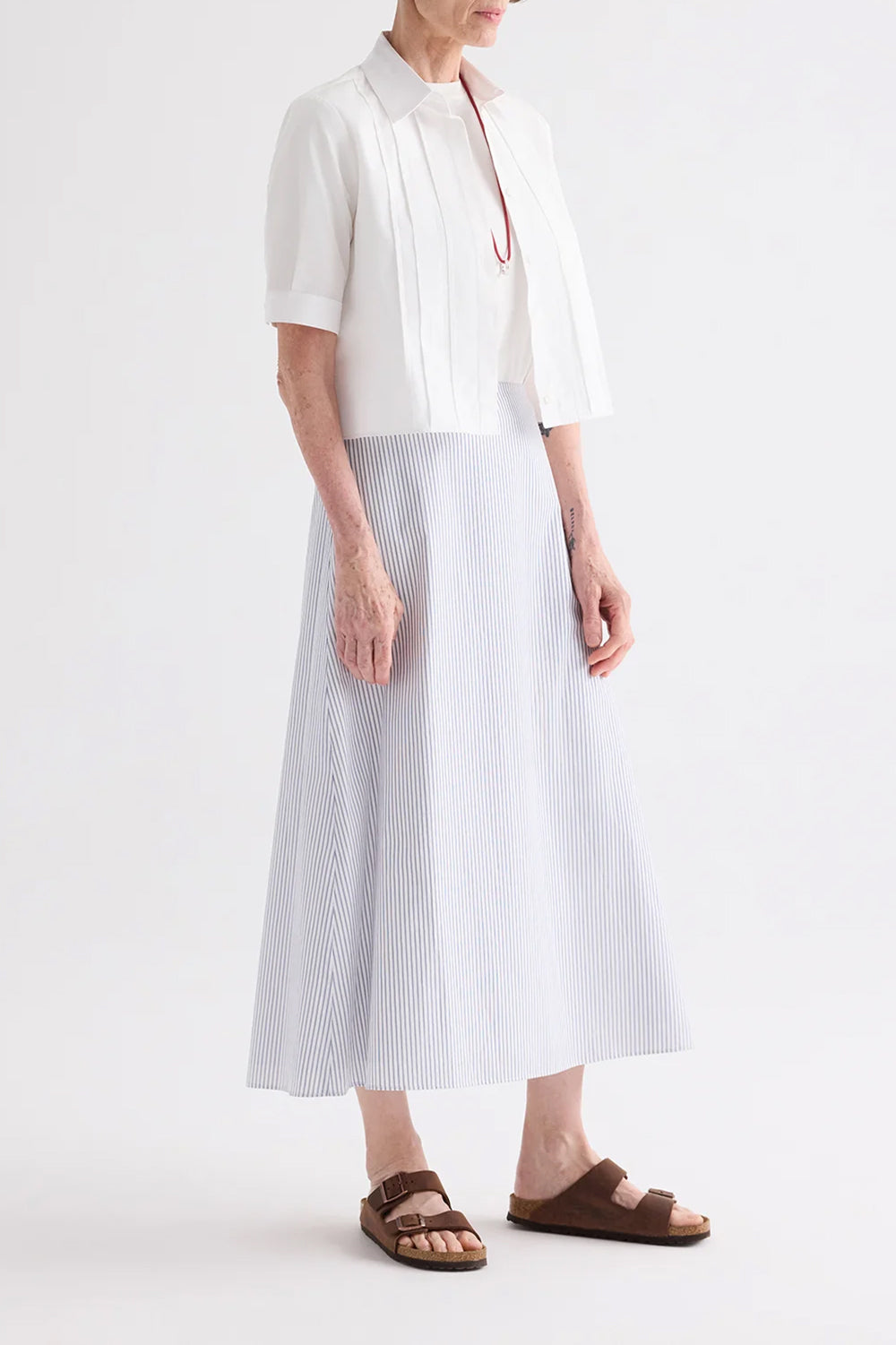 Short Lived Shirt with Pleated Placket in Super Compact Poplin White