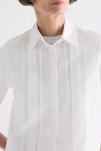 Short Lived Shirt with Pleated Placket in Super Compact Poplin White