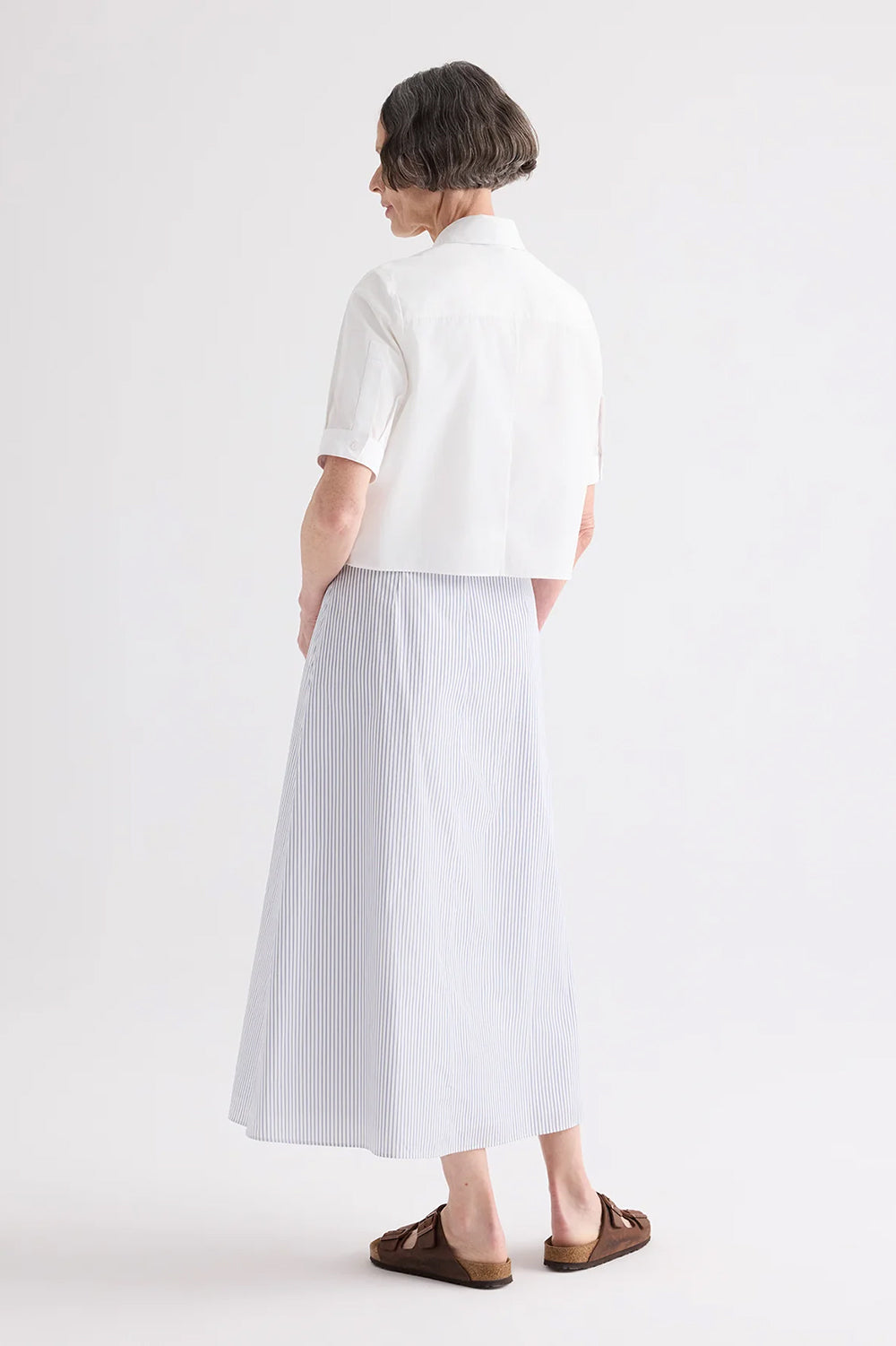 Short Lived Shirt with Pleated Placket in Super Compact Poplin White