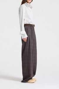 Double Layer Boyfriend Shirt in Cotton Stripes Turkish Coffee Ivory