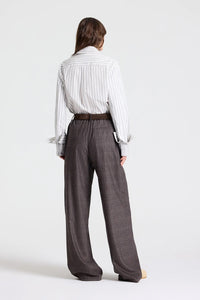 Double Layer Boyfriend Shirt in Cotton Stripes Turkish Coffee Ivory