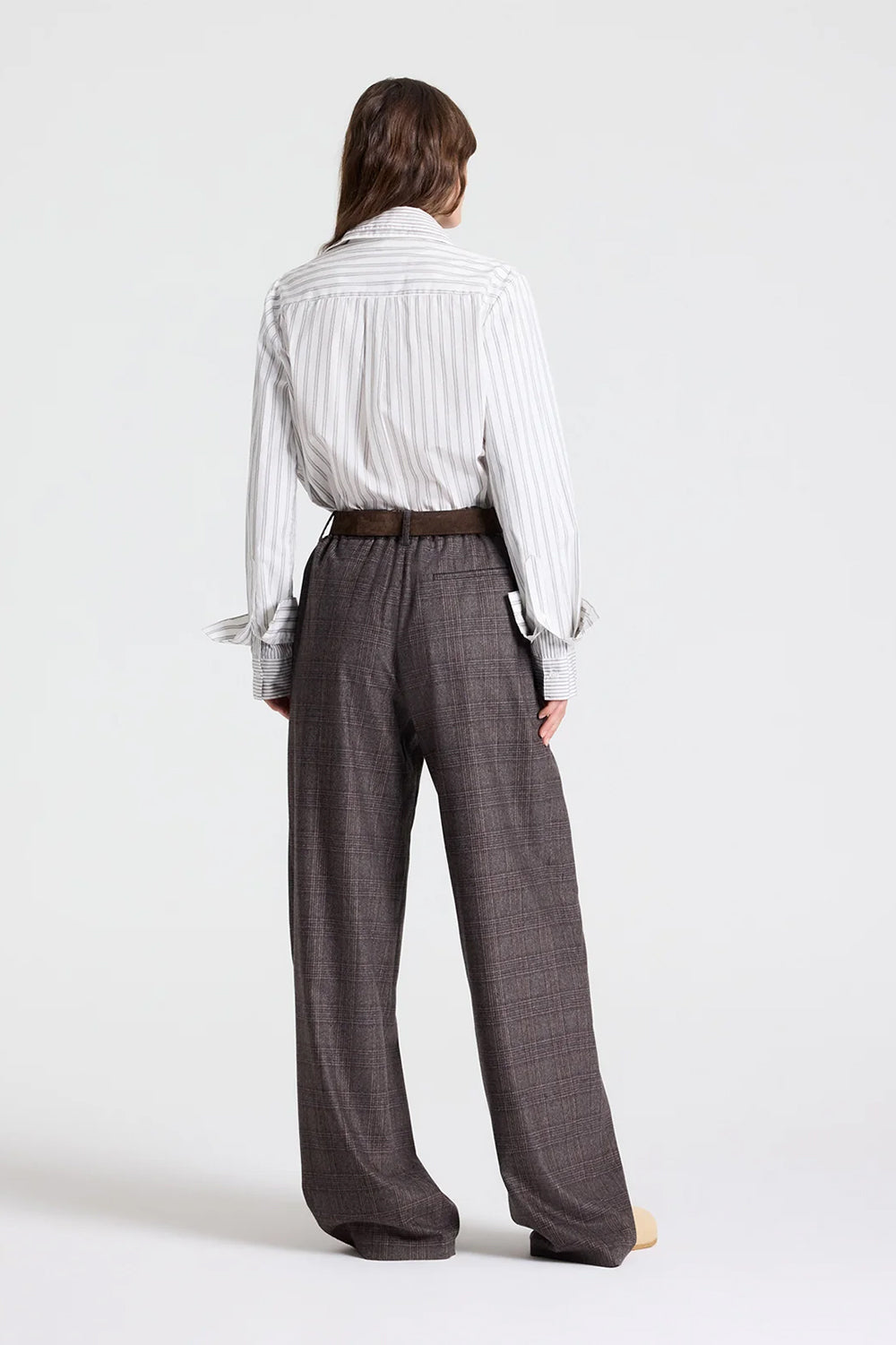 Double Layer Boyfriend Shirt in Cotton Stripes Turkish Coffee Ivory