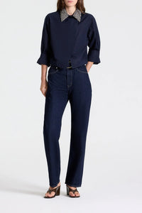 New Chapter Shirt With Crystal Collar in Cotton Poplin Midnight