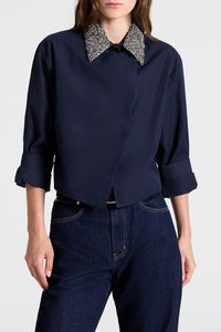 New Chapter Shirt With Crystal Collar in Cotton Poplin Midnight