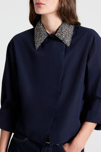 New Chapter Shirt With Crystal Collar in Cotton Poplin Midnight